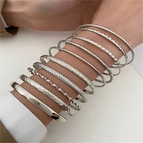 10Pcs Bangles Bracelets for Women Silver Cuff Bracelets (5 Pk)