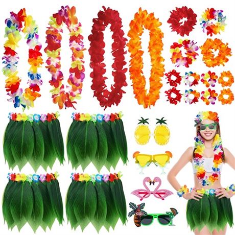 Hoteam 4 Sets Hawaiian Luau Party Accessories Hula Dancer Grass Skirt Leis Cost