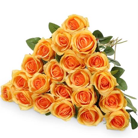 Hotop 20 Pcs Rose Artificial Flowers with Long Stem Realistic Silk Roses Bulk R