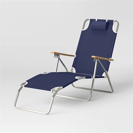 Aluminum Beach Lounger with Wood Arms - Navy - Threshold