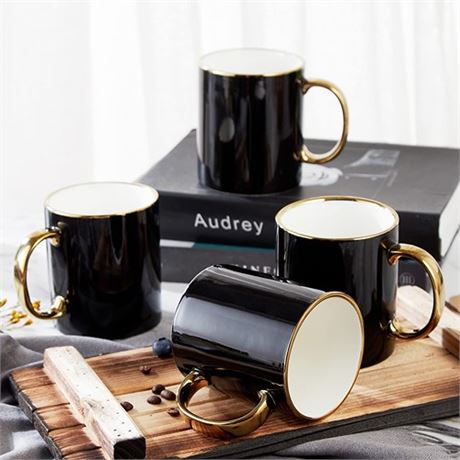 DUJUST Black Coffee Mug Set of 4(16oz) Modern & Stylish Design with Handcrafted