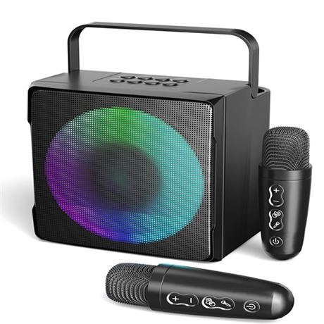 Portable Karaoke Machine with 2 Wireless Mics for