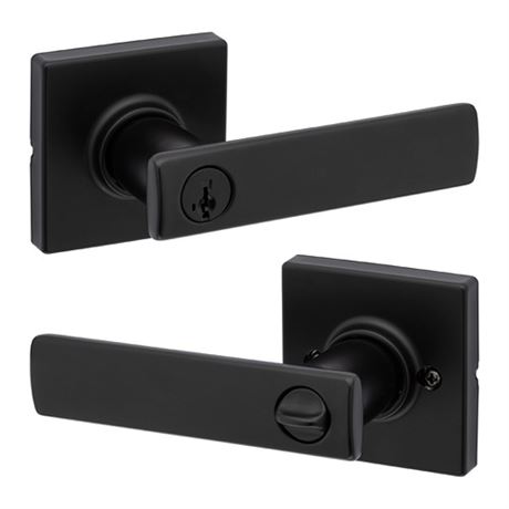 Kwikset Breton Entry Door Handle with Lock and Key Secure Keyed Reversible Leve