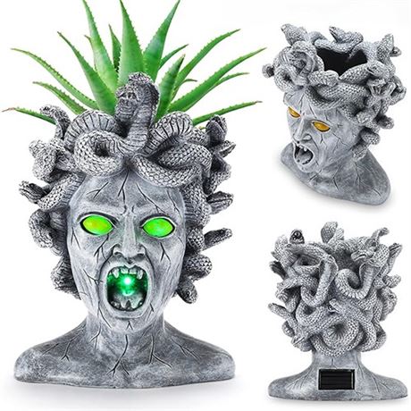 PERFECTOP Large Medusa Head Planter Solar Lights Medusa Garden Statue Creepy S