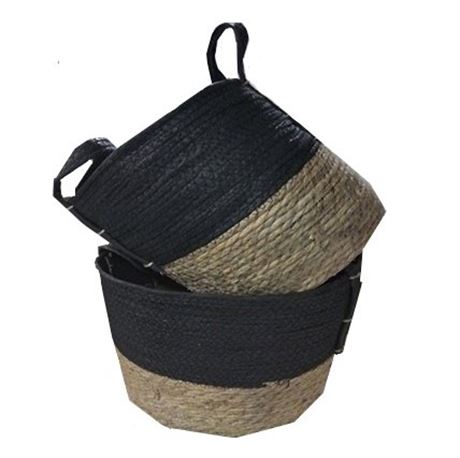 Set of 2 Natural Round Storage Basket  Braided Seagrass & Paper Rope (LGMD)  N