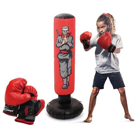 Inflatable Kids Punching Bag with Boxing Gloves 47 High Free Standing Bounce
