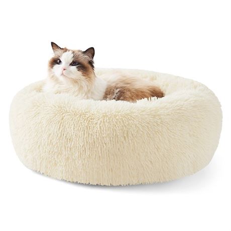 Bedsure Calming Cat Bed for Indoor Cats - Small Washable Round Cat Bed Anti-Sl