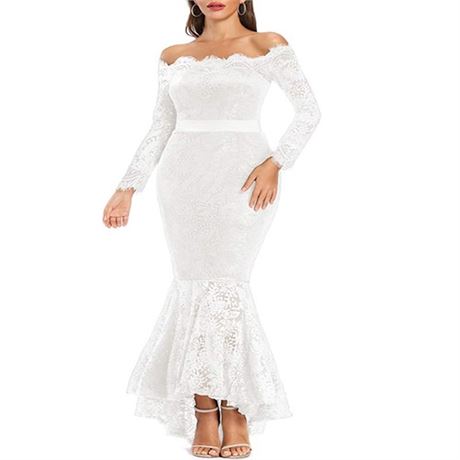 LALAGEN Womens Floral Lace Long Sleeve Off Shoulder Wedding Mermaid Dress Larg