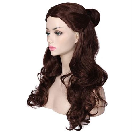 ColorGround Womens Long Wavy Brown Prestyled Cosplay Costume Wig with Detachab