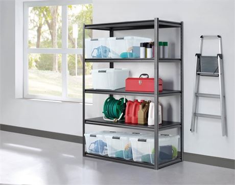 Whalen 5-Shelf Heavy Duty Steel Shelving Unit, 48"W x 24"D x 72"H, Black