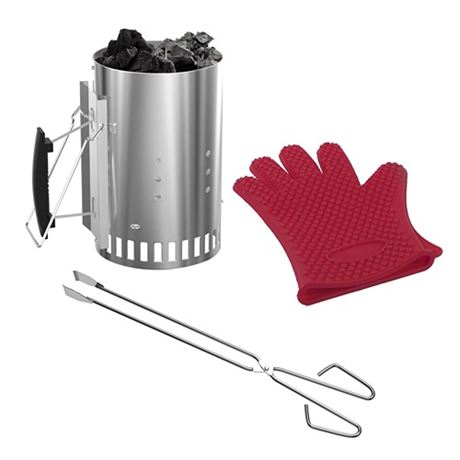 BMMXBI Grill Chimney Starter for Charcoal Grills with BBQ Tools Clamp and Heat