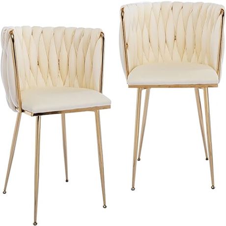 Homtique Dining Chairs Set of 2 Modern Velvet Woven Accent Chair with Gold Metal