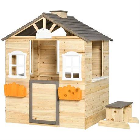 Outsunny Wooden Playhouse for Kids Outdoor Garden