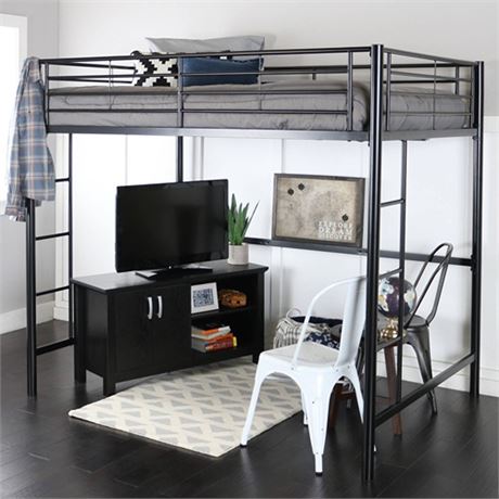 Walker Edison BDOLBL Metal Full-Double Loft Bunk Bed - Black