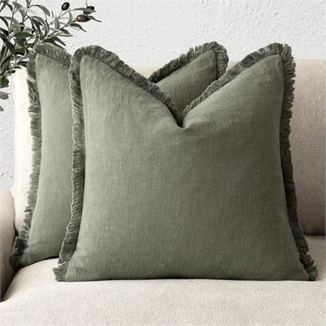 Foindtower Set of 2 Decorative Linen Fringe Throw Pillow Covers Cozy Boho Farmh