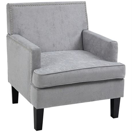 HOMCOM Modern Accent Chair Velvet Armchair Light Gray
