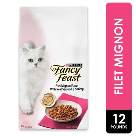 Purina Fancy Feast Dry Cat Food Filet Mignon Flavor with Seafood and Shrimp