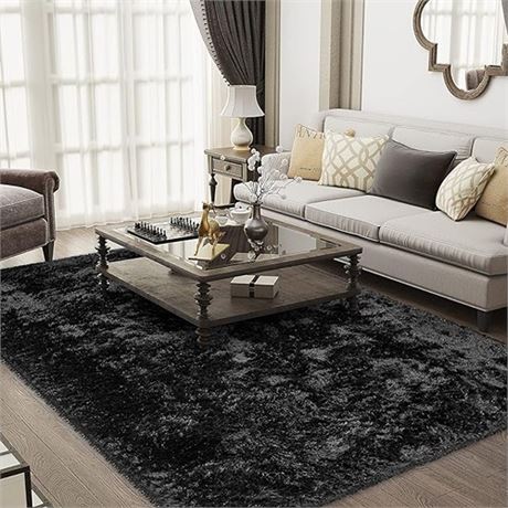 Ophanie Machine Washable 9 x 12FT Rugs for Living Room Classic BlackLarge Fluf