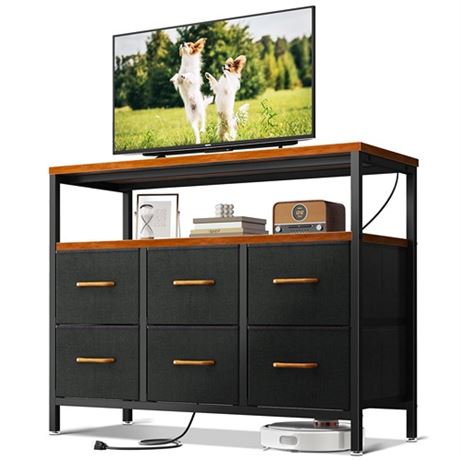AODK TV Stand with Power Outlet 40 Long TV Stand with 6 Large Fabric Drawers
