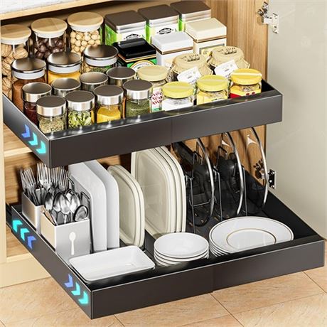 OVICAR Pull Out Cabinet Organizer - Expandable Slide Out Drawers Adhesive Heavy