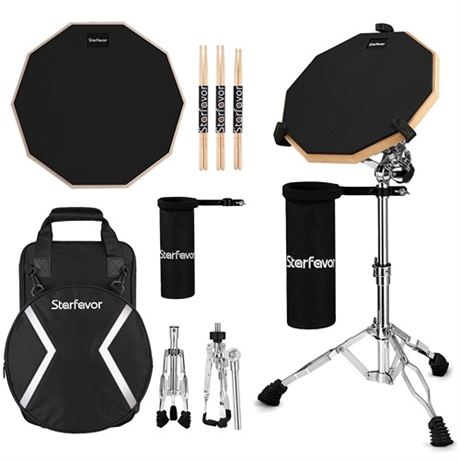 Starfavor Drum Practice Pad with Snare Drum Stand Set 12-Inch Double Sided Sile