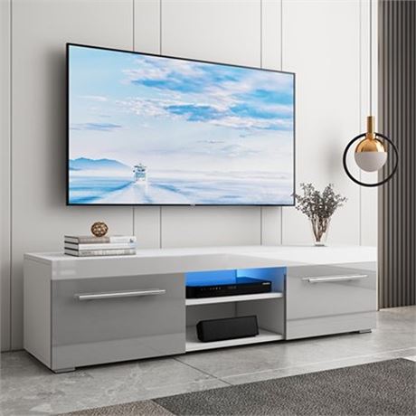 Hommpa White High Gloss TV Stand for TVs up to 59  Modern TV Cabinet Living Room