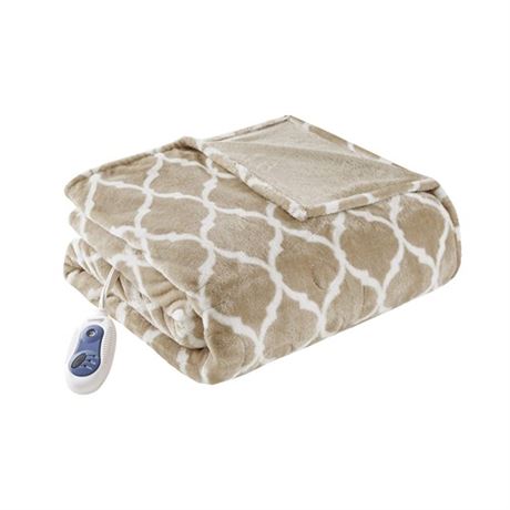 Beautyrest Ogee Printed Plush Electric Blanket for Cold Weather Fast Heating Au