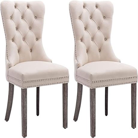 Velvet Dining Chairs Set of 2 Tufted Dining Room Chairs with Nailhead Ring Pull