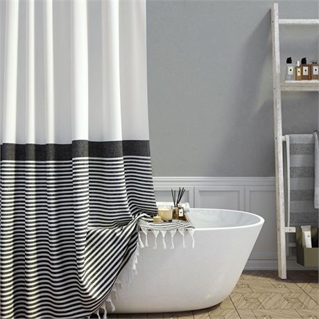 Dynamene Extra Long Shower Curtains 96 Inches Long Farmhouse Boho Striped Fabri