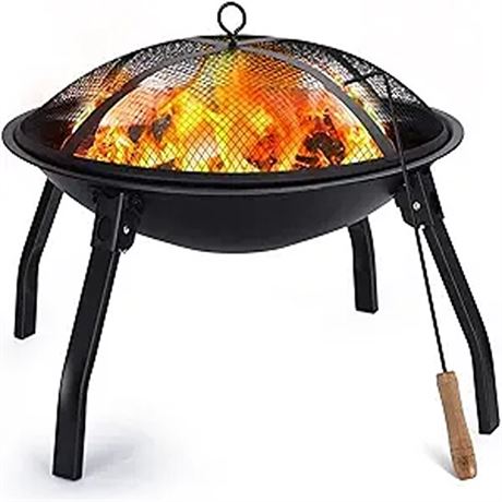 Fire Pit 22in Foldable Wood Burning Fire Pits for Outside FirePit with Carry B