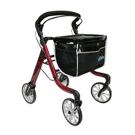 HealthLine Runner 4-Wheel Rollator Walker for Seniors with Tray  Basket  and Dr