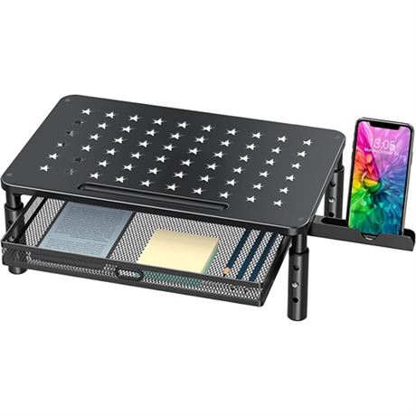 Zimilar Monitor Stand Riser with Metal Mesh Drawer Height Adjustable with Phon
