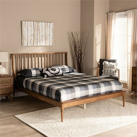 Traditional Transitional Walnut Brown Finished Wood Full-Size Platform Bed