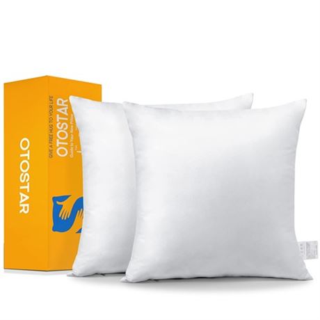 OTOSTAR Pack of 2 Throw Pillow Inserts 16 x 16 Square Cushion Inner Soft Fluff