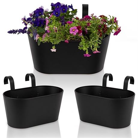 Beautiful Hanging Flower Pots for Outside Railing Or Fence - Stylish Set of 3 O