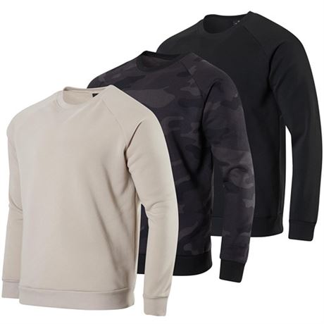 3 Pack Mens Sweatshirts Fleece Long Sleeve Mens Crewneck Pullover Sweatshirt M