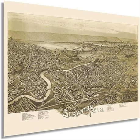 HISTORIX Vintage 1890 Scranton Pennsylvania Map - 24x36 Inch Vintage Map of Scra