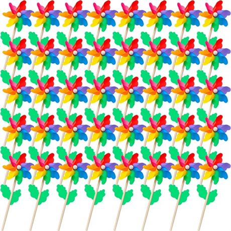 Sosation 80 Pack Rainbow Flower Pinwheels Bulk for Kids Colorful Plastic Windmi