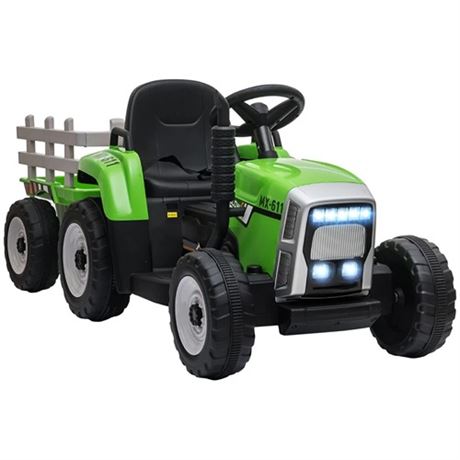Aosom 12V Ride on Tractor with Trailer 25W Dual Motors Battery Powered