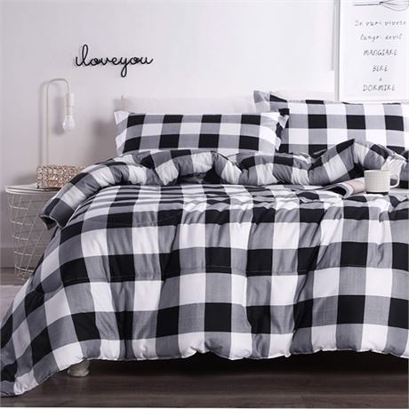 Andency Black Plaid Comforter Set Twin Size (66x90 Inch) 2 Pieces (1 Gingham C