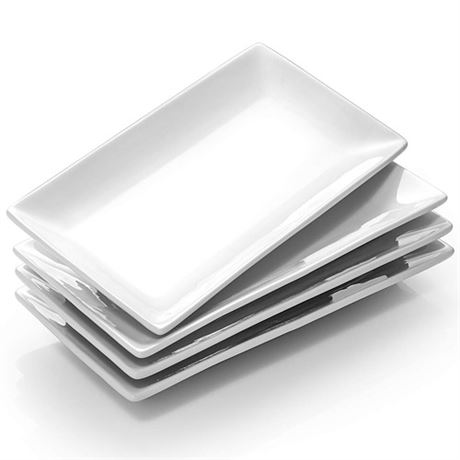 DOWAN 12 Rectangle Plates Set of 4 - White Serving Platters for Party Weddin