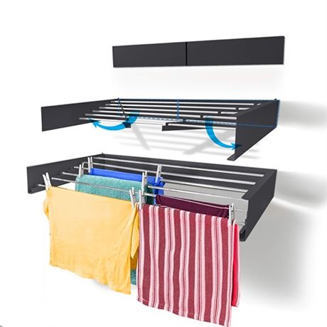 Step Up Laundry Drying Rack (40-INCH Industrial Gray) Wall Mounted BLACK