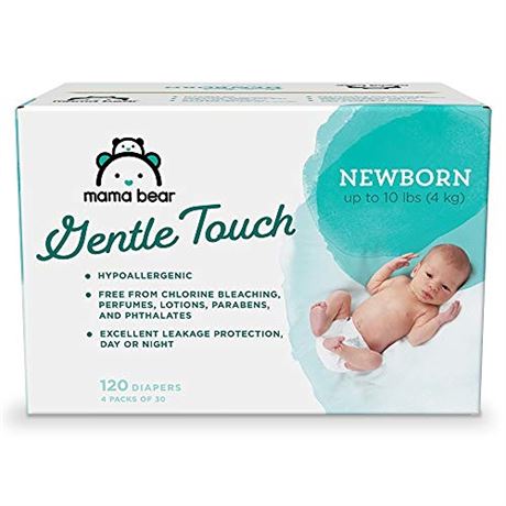 Amazon Brand - Mama Bear Gentle Touch Diapers Hypoallergenic Newborn 120 Cou