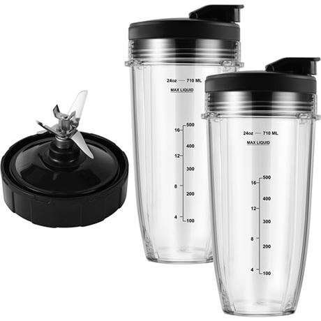 Blender Replacement Parts for Ninja 24oz Ninja Blender Cups with To-Go Lids 7 F