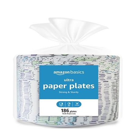 Amazon Basics Ultra Paper Plates 10.06 Inch Disposable 372 Count