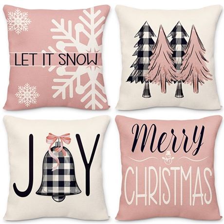 Geefuun Rose Gold Christmas Pillow Covers 18 x 18 Decorations Indoor Home Pink