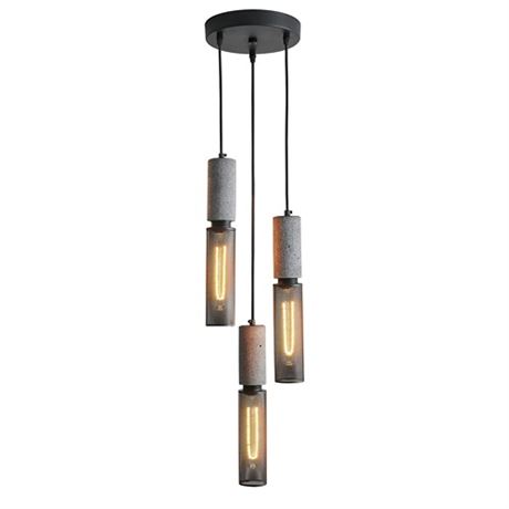 3-Light Concrete Linear Pendant Light with a Metal Mesh ShadeModern Industrial