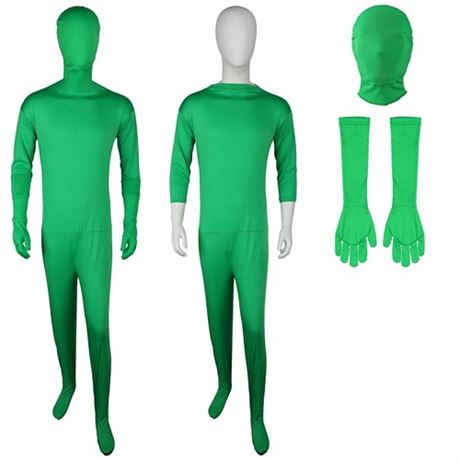 2 Pack Green Screen Chromakey Bodysuit Gloves Hood Unisex Disappearing Photogra