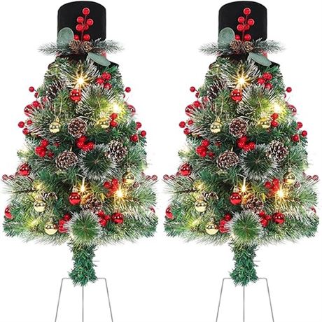 A-Stock - Poen 2 Set 30 Inch Prelit Outdoor Christmas Trees