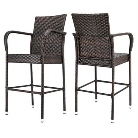 Ktaxon 2Pcs Wicker High Bar Chair for Outdoor Garden   Brown Gradient  Rattan B